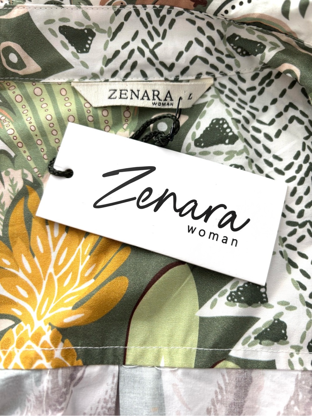 Zenara Woman Paloma Printed Cotton Shirt Dress NWT Tropical Print Relaxed L - Picture 10 of 11